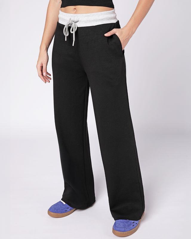 Women's Jet Black Wide Leg Track Pants