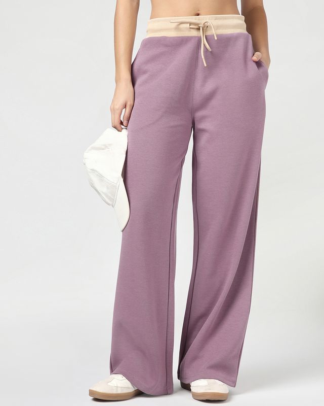 Women's Elderberry Purple Wide Leg Track Pants