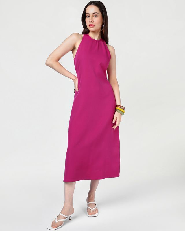 Women's Pink Straight Fit Midi Dress