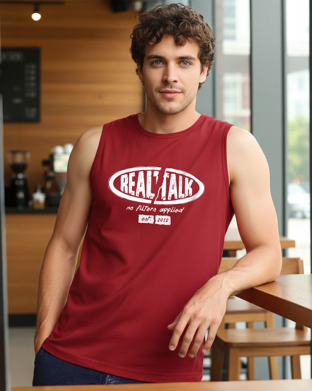 Men's Bold Red Real Talk Typography Vest
