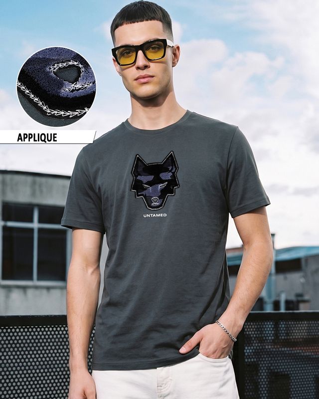Men's Grey Untamed Applique T-shirt