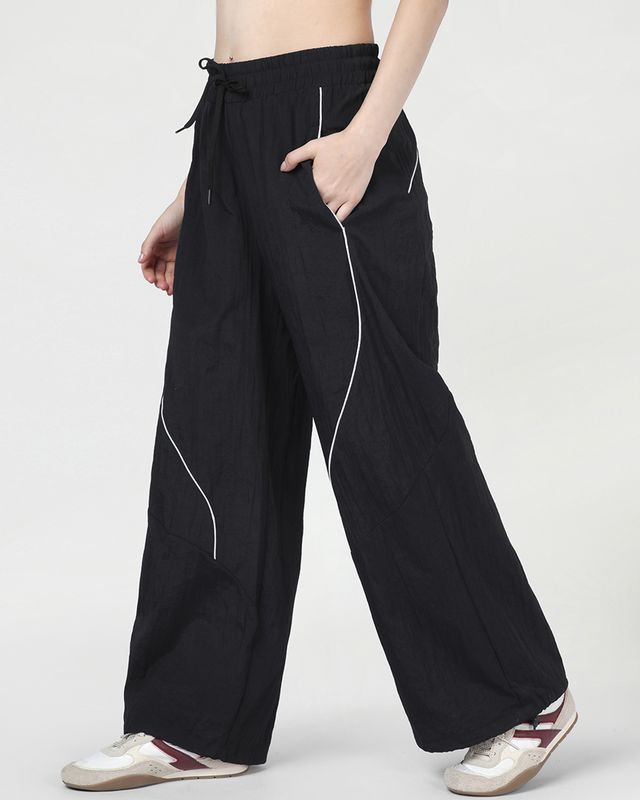 Women's Jet Black Oversized Parachute Track Pants