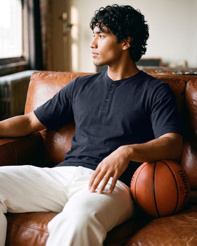 Men's Navy Blue Henley T-shirt