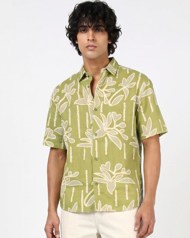 Men's Green All Over Printed Oversized Shirt