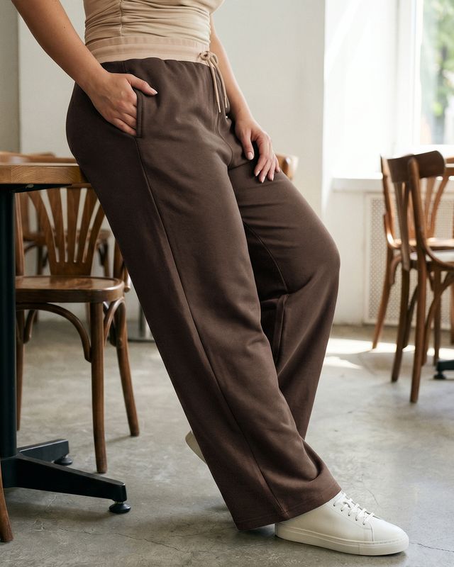 Women's Chocolate Brown Wide Leg Plus Size Track Pants