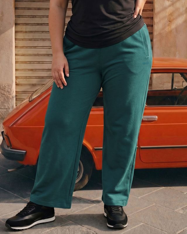 Women's Dark Sea Green Straight Fit Plus Size Track Pants