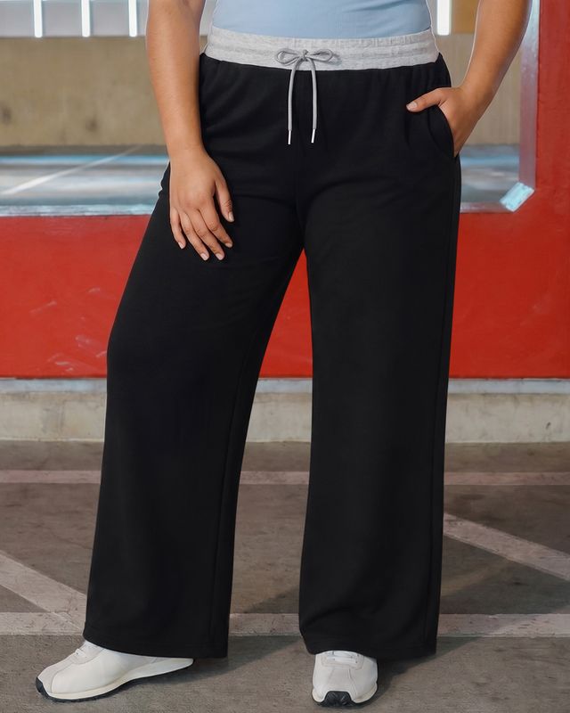 Women's Black Wide Leg Plus Size Track Pants