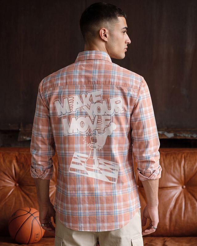 Men's Peach Make Your Move Checked Cargo Shirt