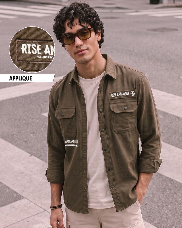 Men's Brown Applique Cargo Shirt