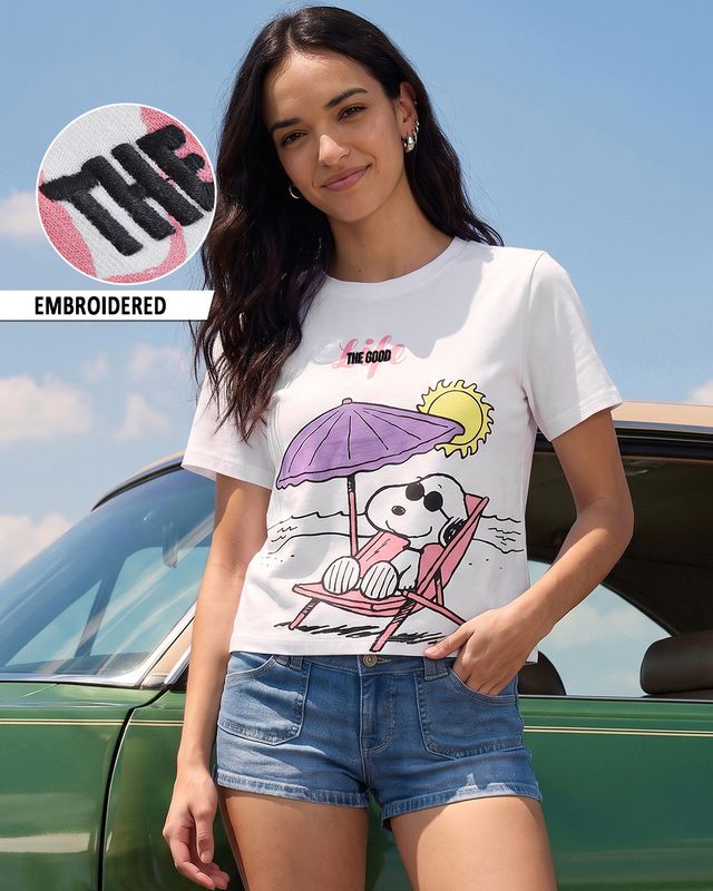 Women's White peanuts Graphic Printed T-shirt
