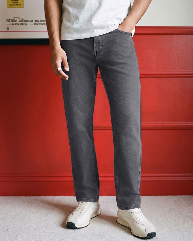 Men's Grey Washed Slim Straight Fit Mid-Rise Jeans