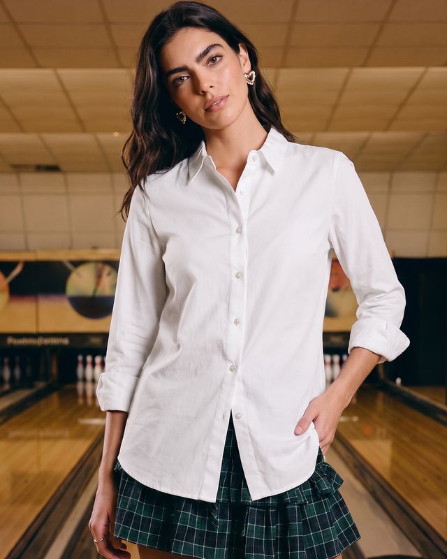 Women's White Cotton Viscose Crinkle Fabric Shirt