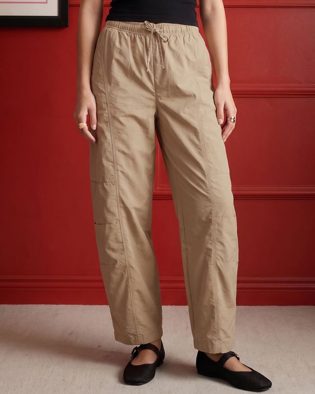 Women's Light Beige Barrel Fit Pants