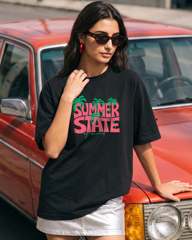 Women's Black Summer State Typography Oversized T-shirt