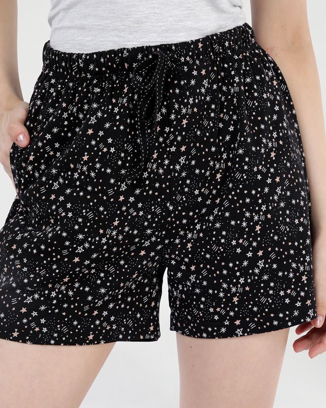 Women's Black All Over Printed Boxer Shorts