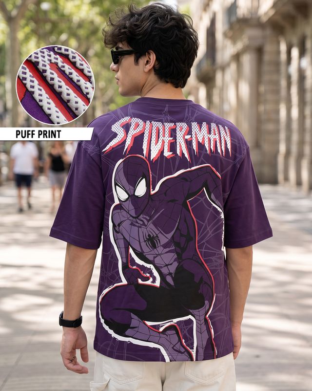 Men's Purple Spiderman Graphic Printed Oversized T-shirt
