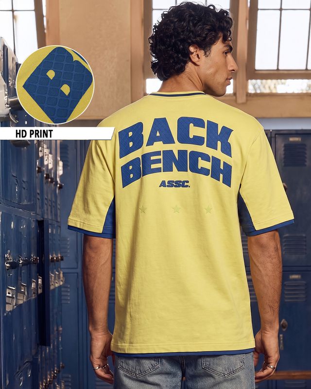 Men's Yellow & Blue Typography Oversized T-shirt
