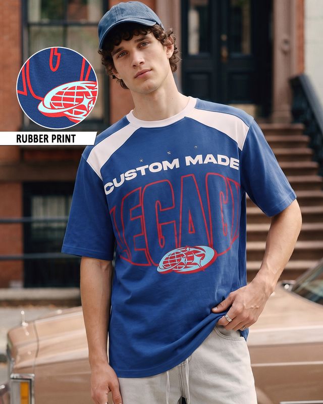 Men's Blue Custom Made Legacy Typography Oversized T-shirt