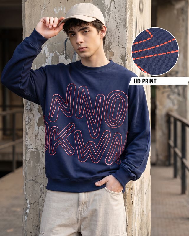 Men's Blue Typography Oversized Sweatshirt