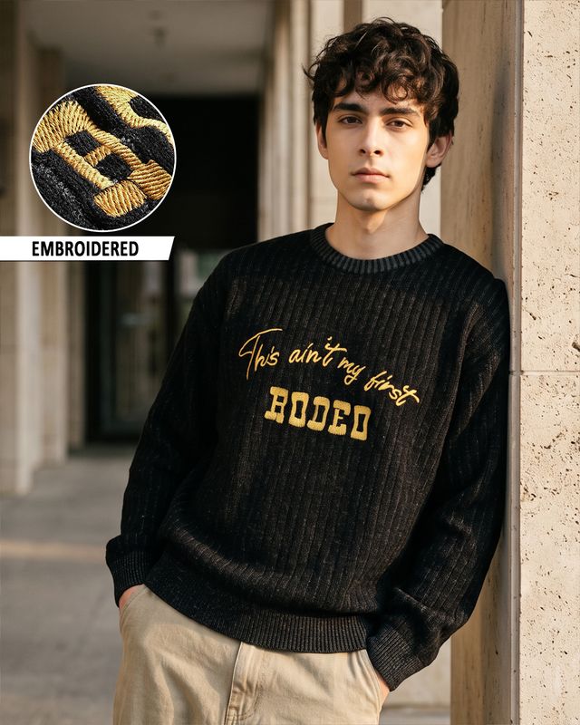 Men's Black Embroidered Oversized Sweater