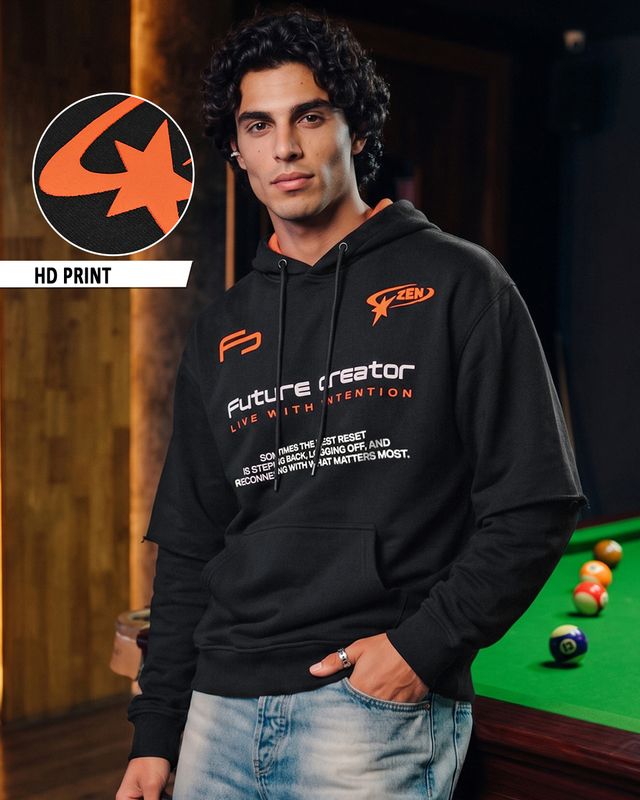 Men's Black Typography Oversized Hoodies