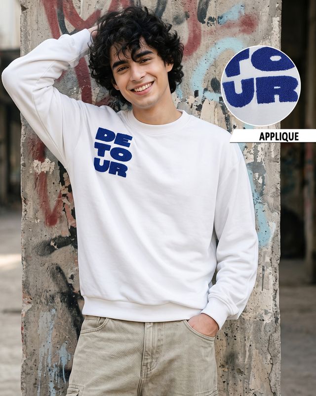 Men's White Typography Oversized Sweatshirt