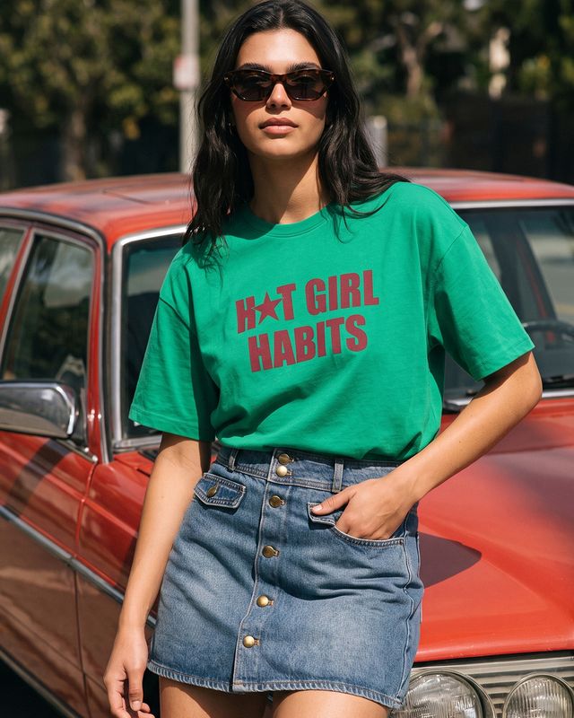 Women's Green Hot Girl Typography Oversized T-shirt