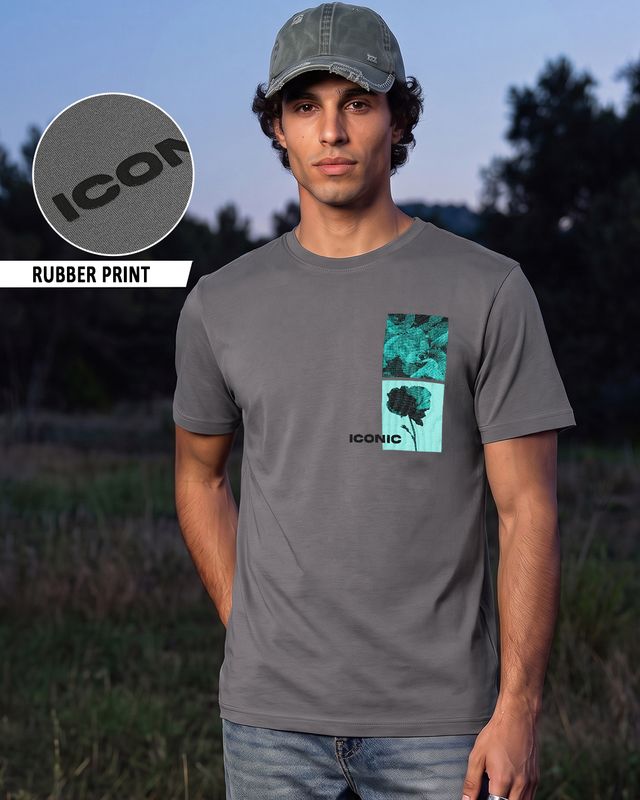 Men's Grey Iconic Typography T-shirt