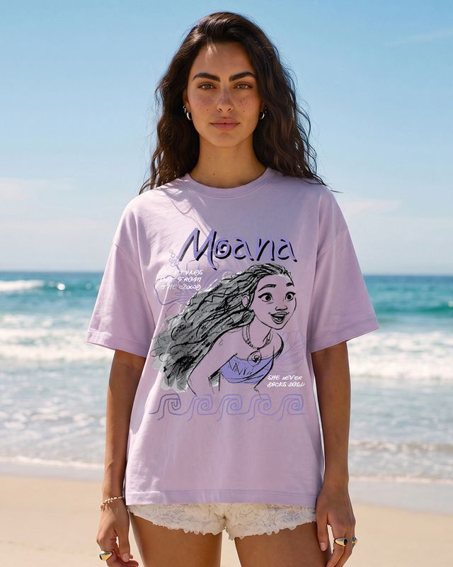 Women's Lilac Bloom Doodlemna Graphic Printed Oversized T-shirt