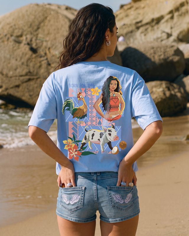 Women's Chambray Blue Island Dreamer Graphic Printed Oversized T-shirt