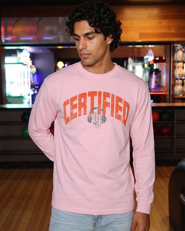 Men's Pink Certified Graphic Printed Oversized T-shirt