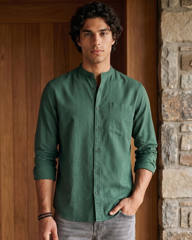 Men's Green Cotton Linen Shirt