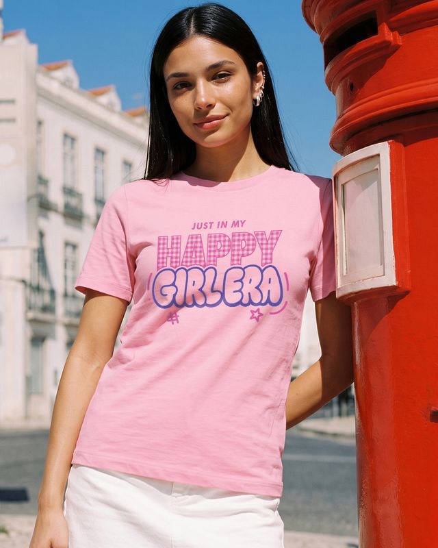Women's Pink Happy Typography T-Shirt