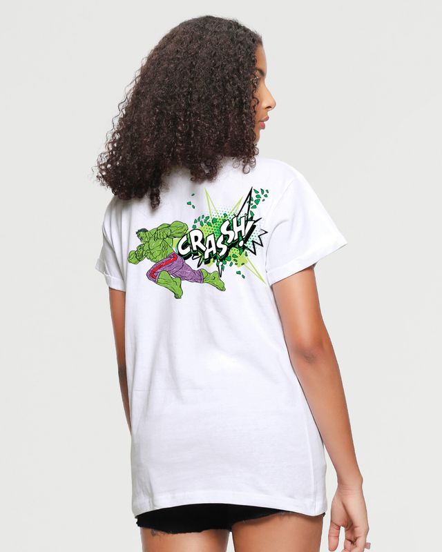 Women's White Crash Graphic Printed Boyfriend T-shirt