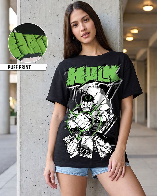 Women's Black Hulk Graphic Printed Boyfriend T-shirt