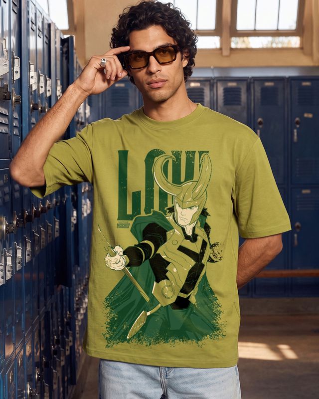 Men's Yellow Loki Graphic Printed Oversized T-shirt