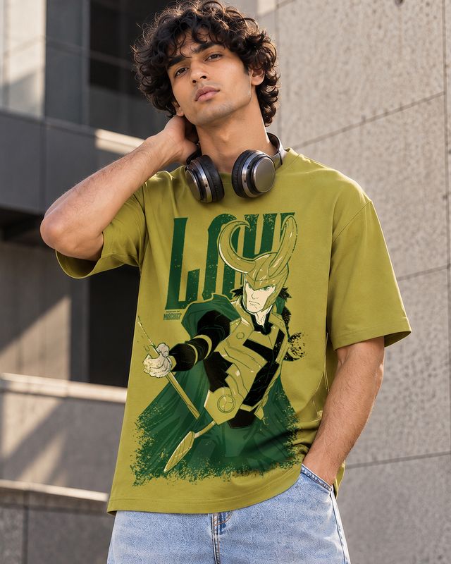 Men's Yellow Loki Graphic Printed Oversized T-shirt