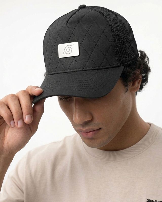 Unisex Black Kakashi Applique Quilted & Mesh Baseball Cap