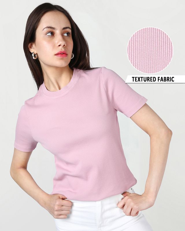 Women's Peach Whip Textured Slim Fit T-shirt