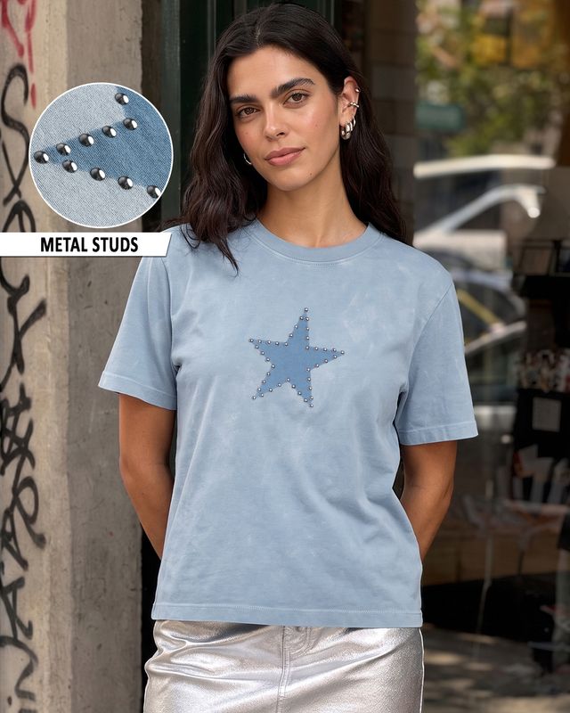 Women's Blue Washed Slim Fit T-shirt