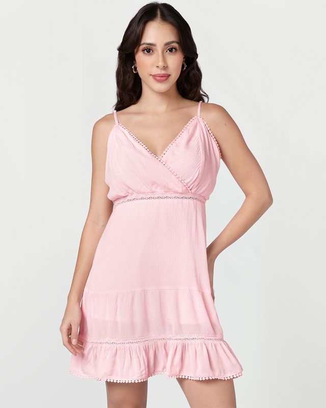 Women's Light Pink Textured Flared Mini Dress