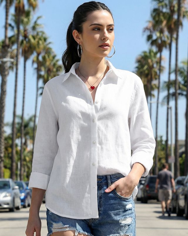 Women's White Oversized Cotton Linen Shirt