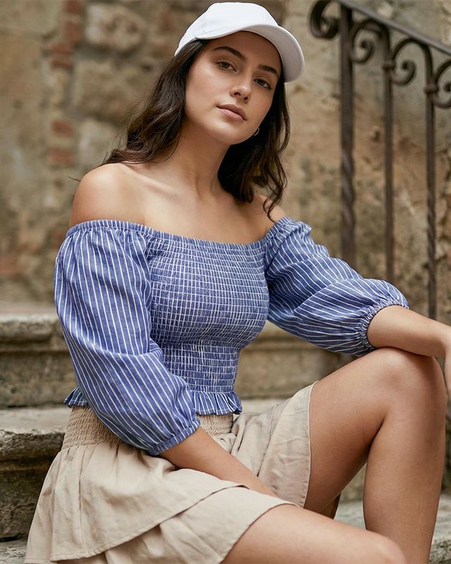 Women's Blue Striped Short Top
