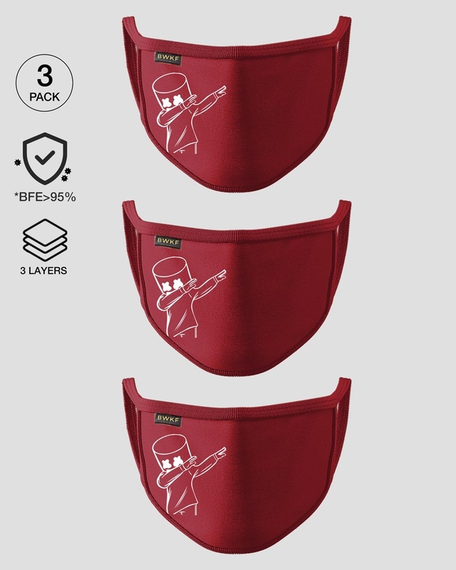 Shop 3-Layer Reusable Printed Life Mask-Pack of 3 (Mello Dabbing) Red-Front
