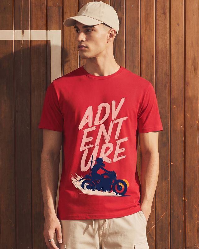 Men's Red Moon Rider Graphic Printed T-shirt