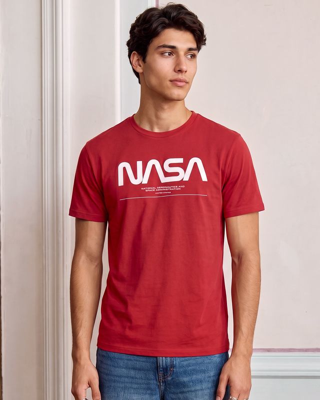 Men's Red Spaced NASA Typography T-shirt