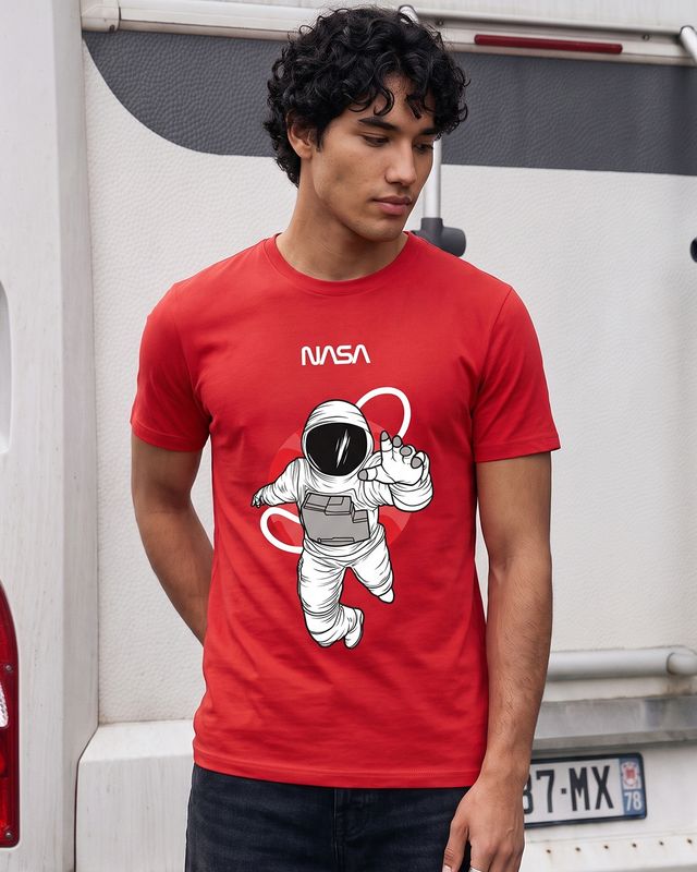 Men's Red NASA Astronaut Graphic Printed T-shirt