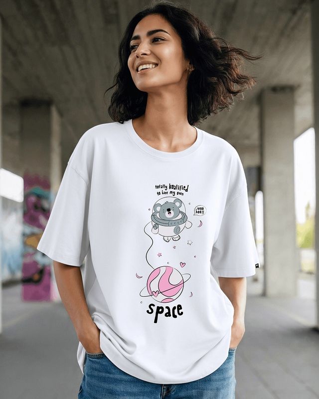 Women's White Totally Koalified Graphic Printed Oversized T-shirt