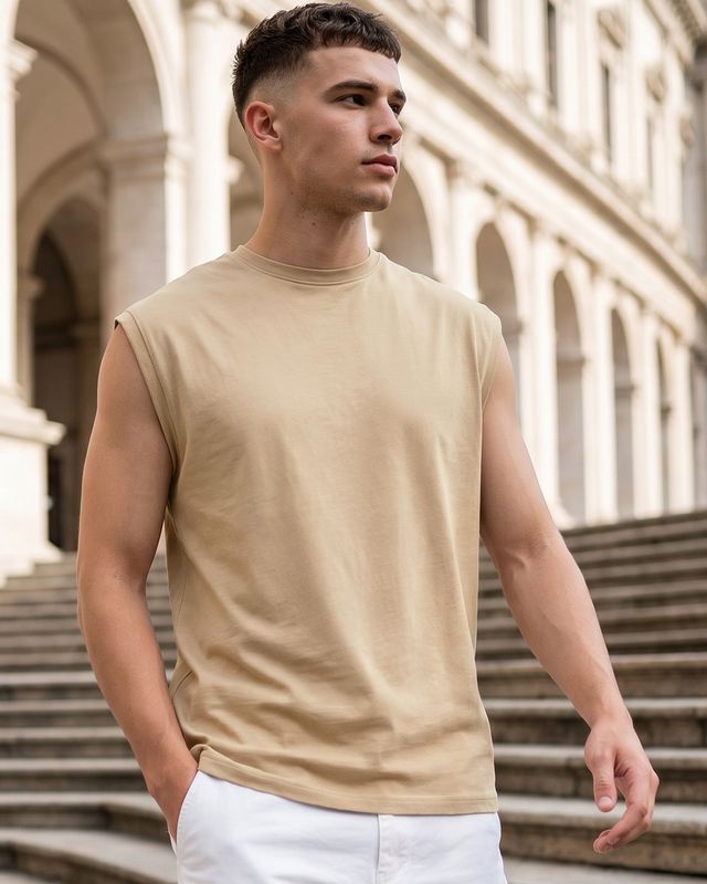 Men's Brown Boxy Fit Vest
