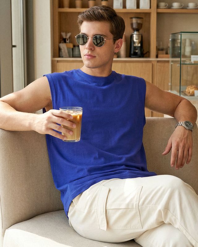 Men's Blue Boxy Fit Vest